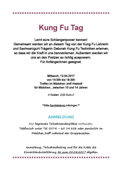 Kung Fu Tag Aushang groß