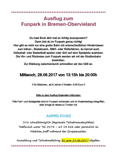 Aushang Funpark Obervieland