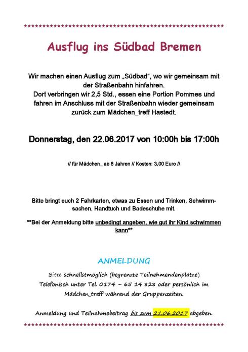 Aushang Schwimmen Südbad